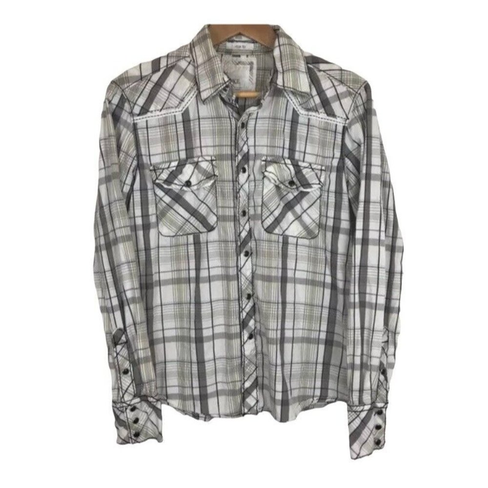 BKE Small Shirt Long Sleeve Western Plaid Snap Front cowgirl cowboy Rodeo Collar